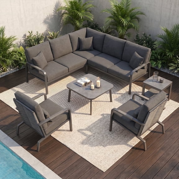 5-Piece L-Shaped Outdoor Patio Conversation Set, Gray