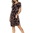 thumbnail image 3 of CALIPESSA Women Summer Black Flower Print Casual Hide Belly Drawstring Knee Length Dress, 3 of 5