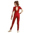 thumbnail image 2 of Aislor Kids Girls Rhinestone Long Sleeve Gymnastics Leotard Figure Ice Skating Jumpsuit Full Body Bodysuit Unitard Size 6-16 Red 6, 2 of 7