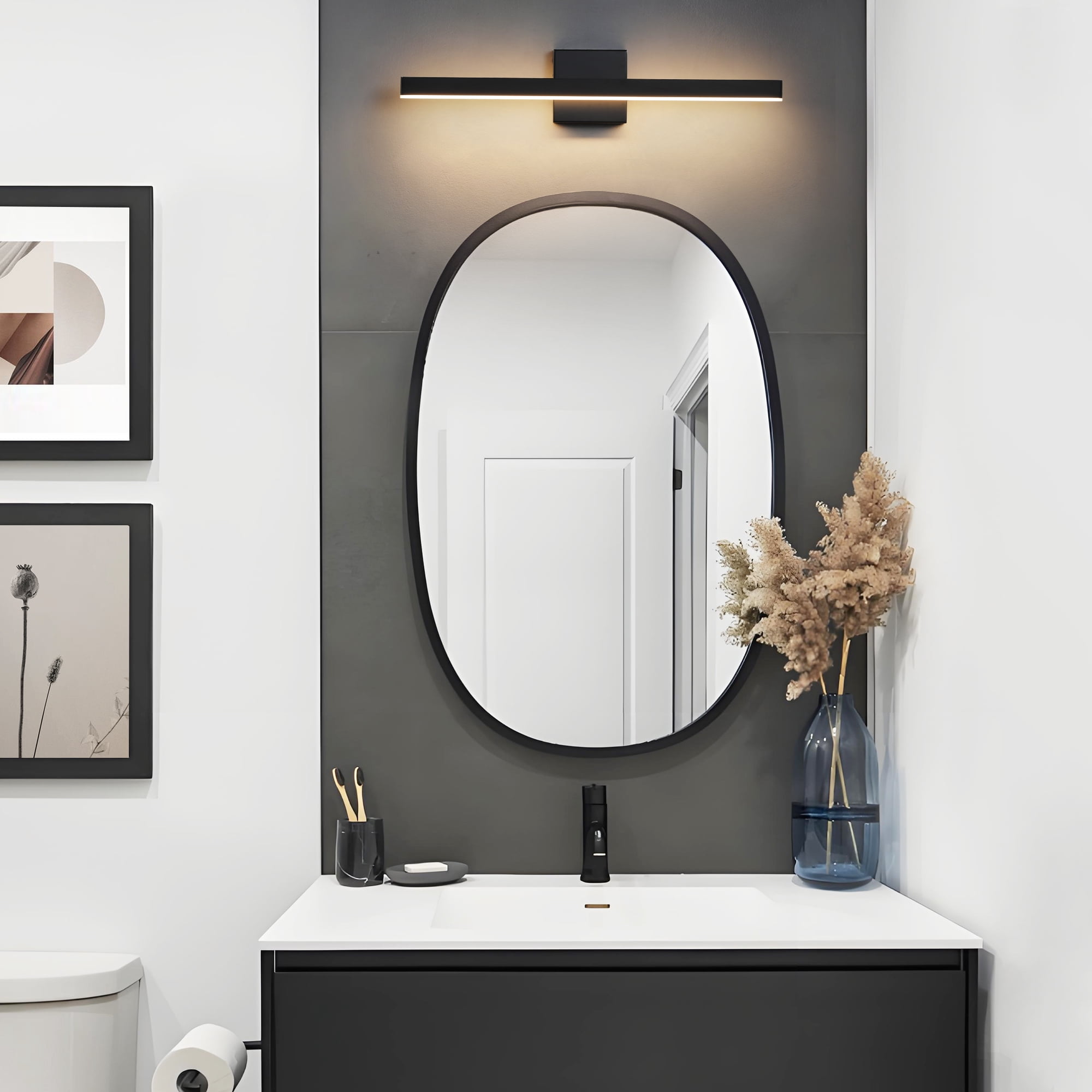 Minimalist Linear LED Modern Lighting Fixtures 24'' Bathroom Black Vanity Light Dimmable Over Mirror Wall Sconce for Bathroom