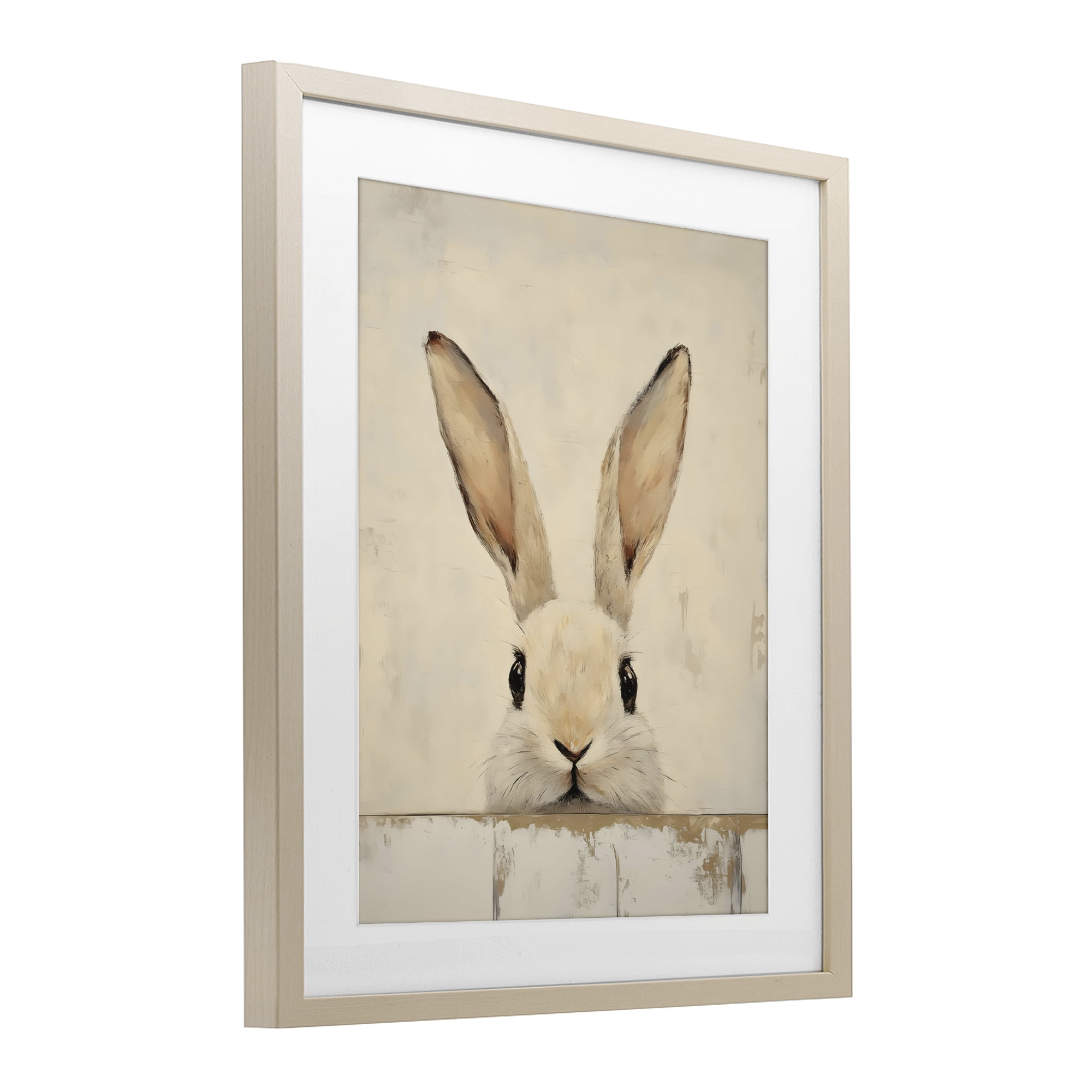 Stupell Industries Peeking Bunny in Soft Neutrals Birch Framed Print Under Glass, design by LSR Design Studio