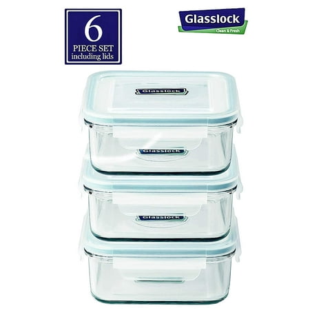 Glasslock Square Tempered Glass Food Container Set of 3 900ml/30oz