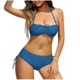 thumbnail image 2 of Sakmal Tie Front Swimsuit Blue Two Piece Sets Bikinis High Waisted Swimwear Halter Triangle Push Up Swimsuit Sets, 2 of 5