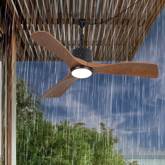 Parrot Uncle 42" IP65 Waterproof  Plug-in Outdoor Ceiling Fan with Light and Remote, Brown Propeller Ceiling Fan  for Patio