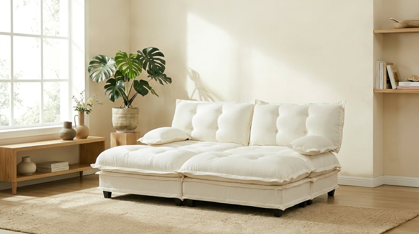 AISWORD 77" Sleeper Modular Sectional Cloud Sofa with 2 Ottomans, Chenille Fabric Deep Seat Couch with Lattice Decored Cushions