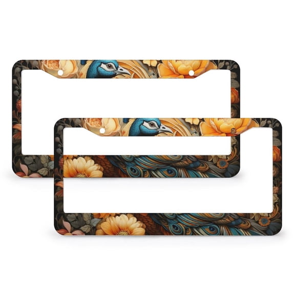 License Plate Frames Thanksgiving Bird Flowers License Plate Frame License Plate Shield Frame 2 Pieces Autumn Harvest Thanksgiving Aluminum License Plate Cover Funny Cute for USA Canada Vehicles