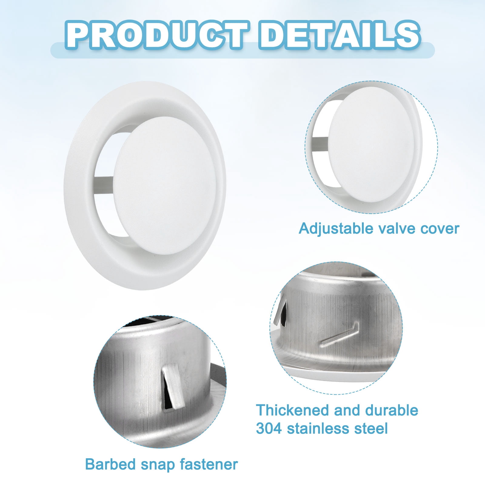 Uxcell 2Set 4 Inch Round Ceiling Diffuser, 304 Stainless Steel Adjustable Wall Air Vent Diffuser Vent Duct Cover Exhaust Supply for Kitchen Bathroom Garage, White