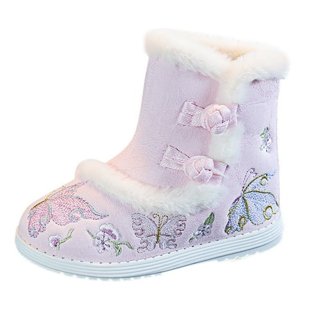 

Fashion Baby Shoes Ethnic Style Cotton Boots For Toddler Gilrs Cloth Shoes Rubber Sole Warm Winter Snow Boots Embroidery Print Cotton Boots