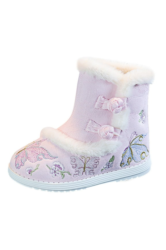 Female Shoes Little Kid Size 8 Girls Winter Boots for Toddler Gilrs Cloth Shoes Rubber Sole Warm Winter Snow Boots Embroidery Print Girls Snow Pink 12
