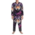 thumbnail image 3 of Honeii Colorful Wolf Head A Pattern Mens Pajamas Set,2pcs Men's Lounge Long Sleeve Sleep Shirt and Pajama Bottoms Sleepwear Set,Mens Pjs Sets-Small, 3 of 7