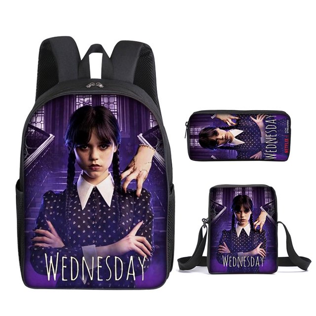 2023 Nuevo Miércoles Addams Mochila De Escuela Primaria Bolsa De Mensajero Bolígrafo Conjunto De Tres Piezas DIY