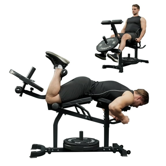 Leg Extension and Curl Machine, Adjustable Seated Leg Extension and Lying Curl Trainer for Home Gym, Lower Body Workout Equipment, Cable System Compatible, 500LBS Weight Capacity