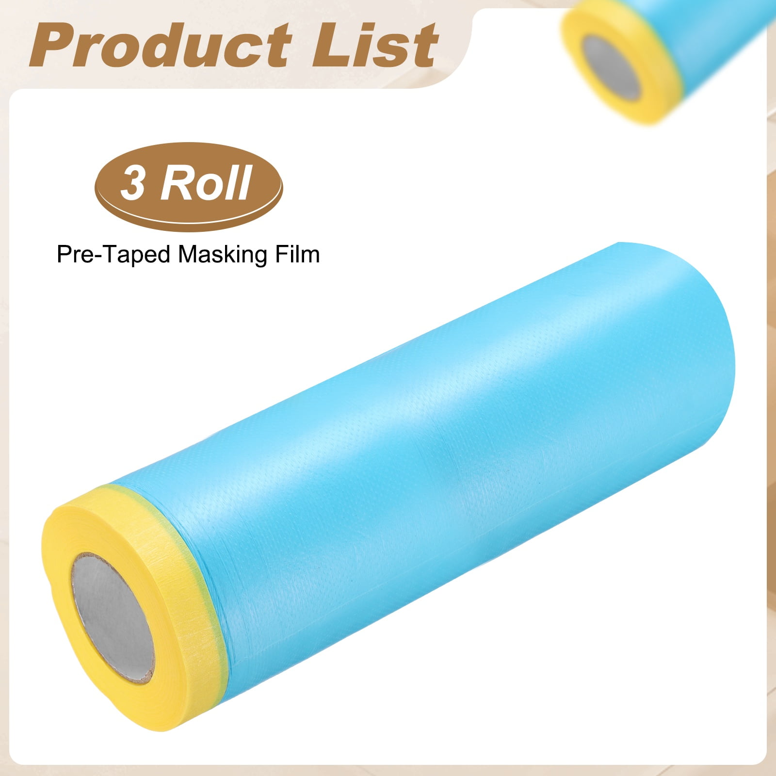 Uxcell 3pcs Pre-Taped Masking Film 59.1"x82ft Adhesive Tape and Drape Painters Plastic Drop Cloth Film with Tape Plastic Sheeting for Automotive Painting Covering, Blue