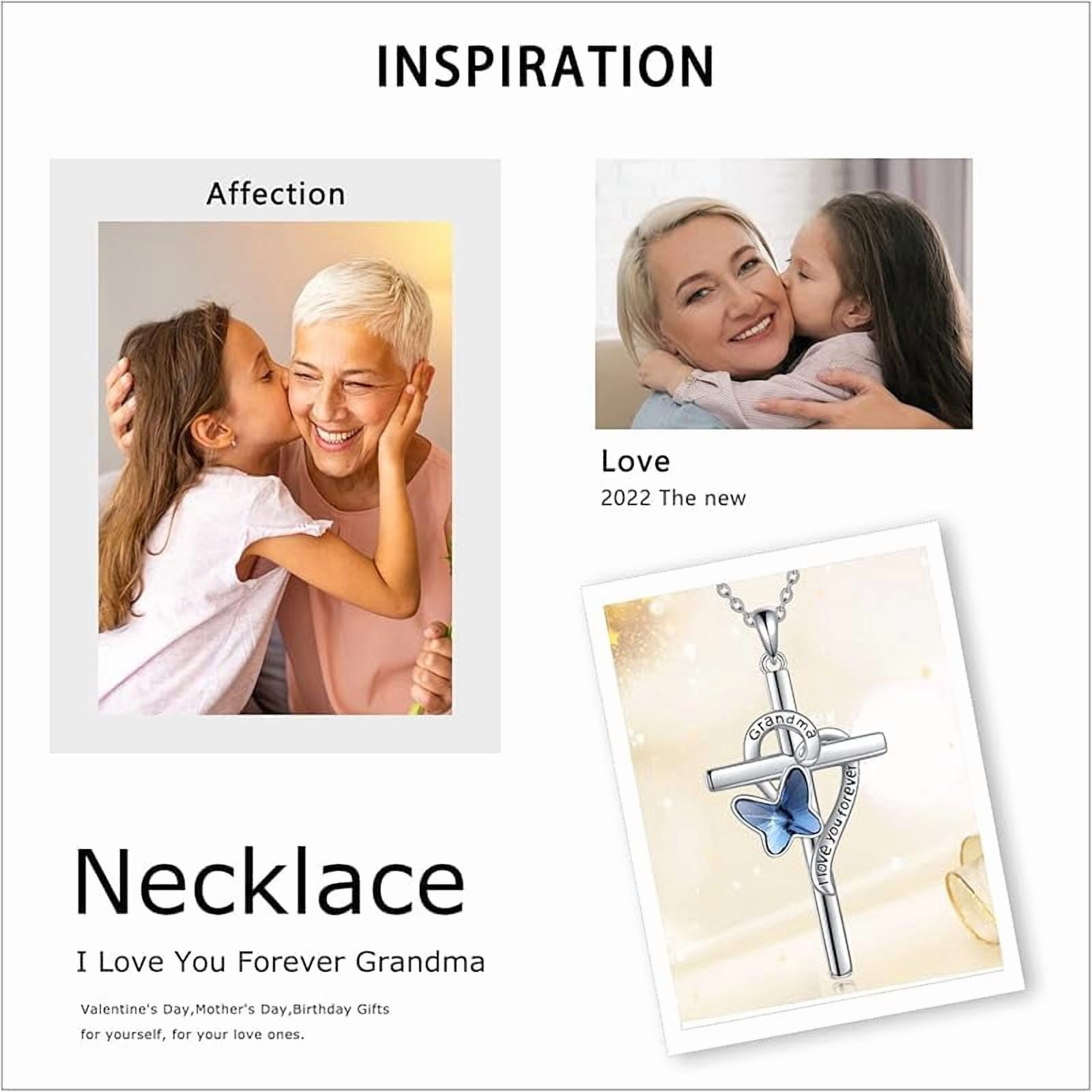 Grandma/Granddaughter Necklace Gifts for Women 925 Sterling Silver with Blue Butterfly Crystal Cross Necklace for women