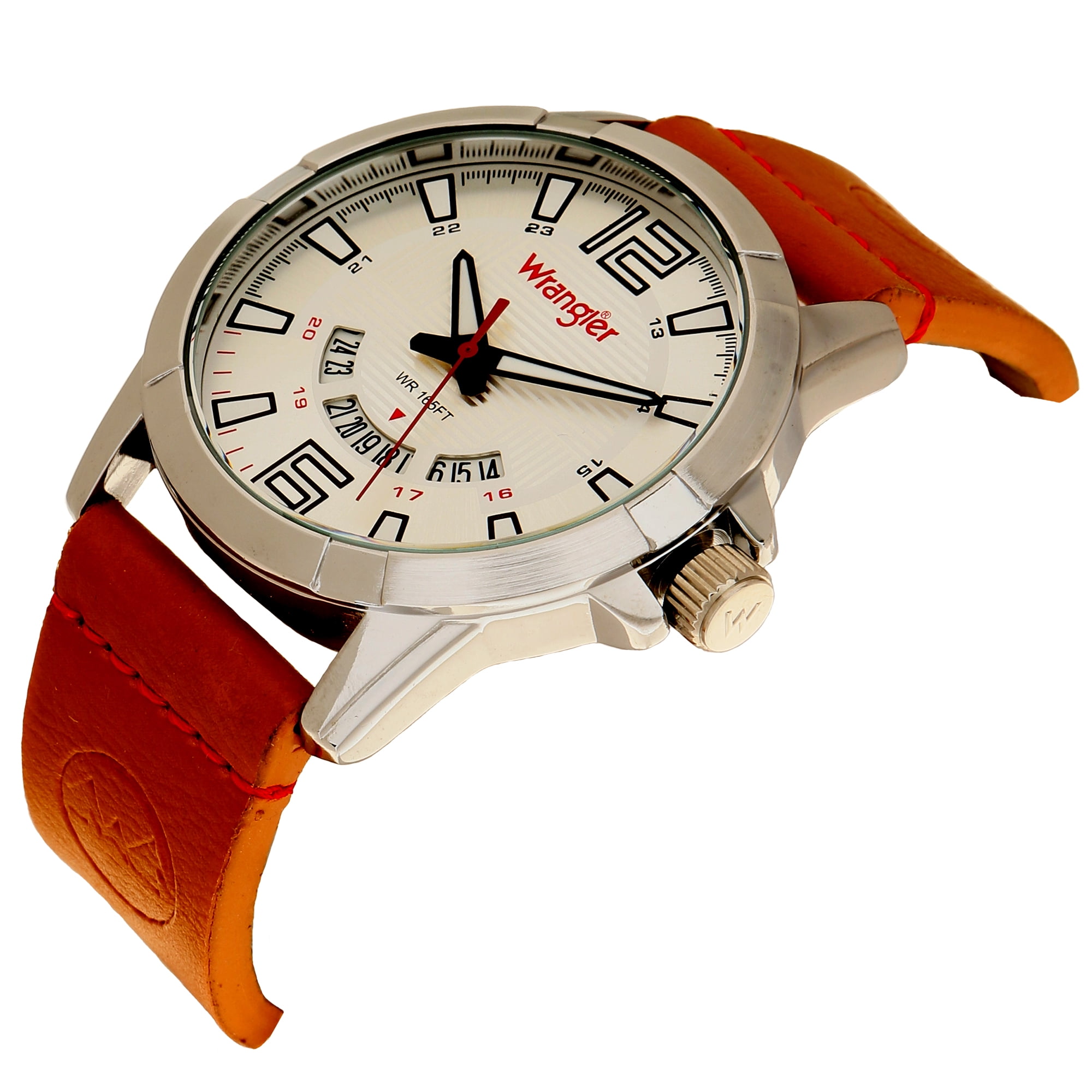 Wrangler 45mm Silver Dial, Wheat Colored Strap Watch