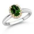 thumbnail image 2 of Gem Stone King 925 Sterling Silver and 10k Yellow Gold Green Chrome Diopside and White Lab Grown Diamond Halo Engagement Ring for Women (0.83 Cttw, Gemstone, Oval 7X5MM, Size 7), 2 of 4