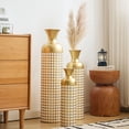 thumbnail image 5 of YIQMI Nestable Metal Floor Vase Set of 3 Gold White Dot Pattern, Tall Decorative Vases for Dried Flowers, 5 of 9