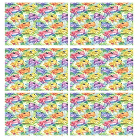 

Ryvnso Placemats Set of 6 Colorful Frogs Dining Mats Heat-Resistant Non-Slip Washable Table Mat