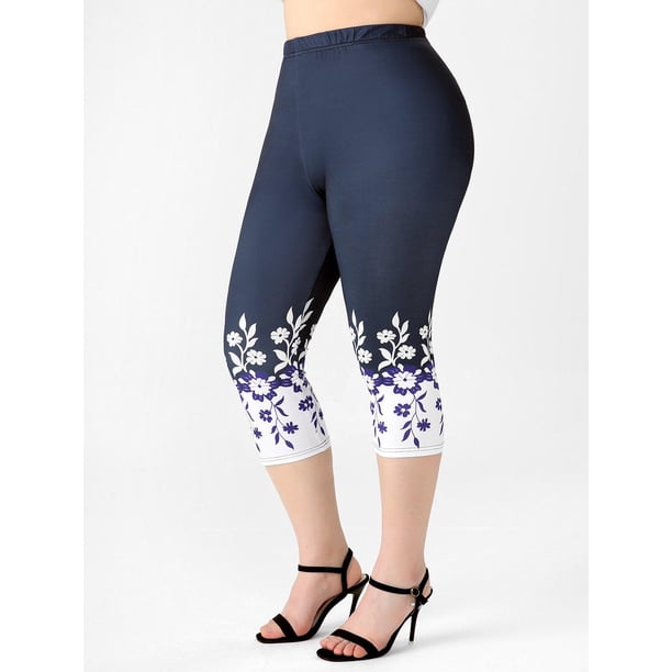 Leggings Recortados Diseño Impreso Floral Tamaño Grande Rosegal Leggings de talla grande