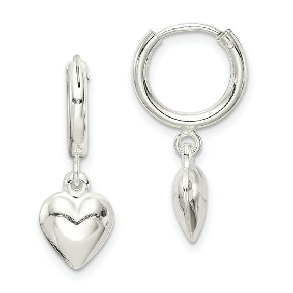 Sterling Silver Polished Puff Heart Dangle Hoop Earrings Sterling Silver Earrings