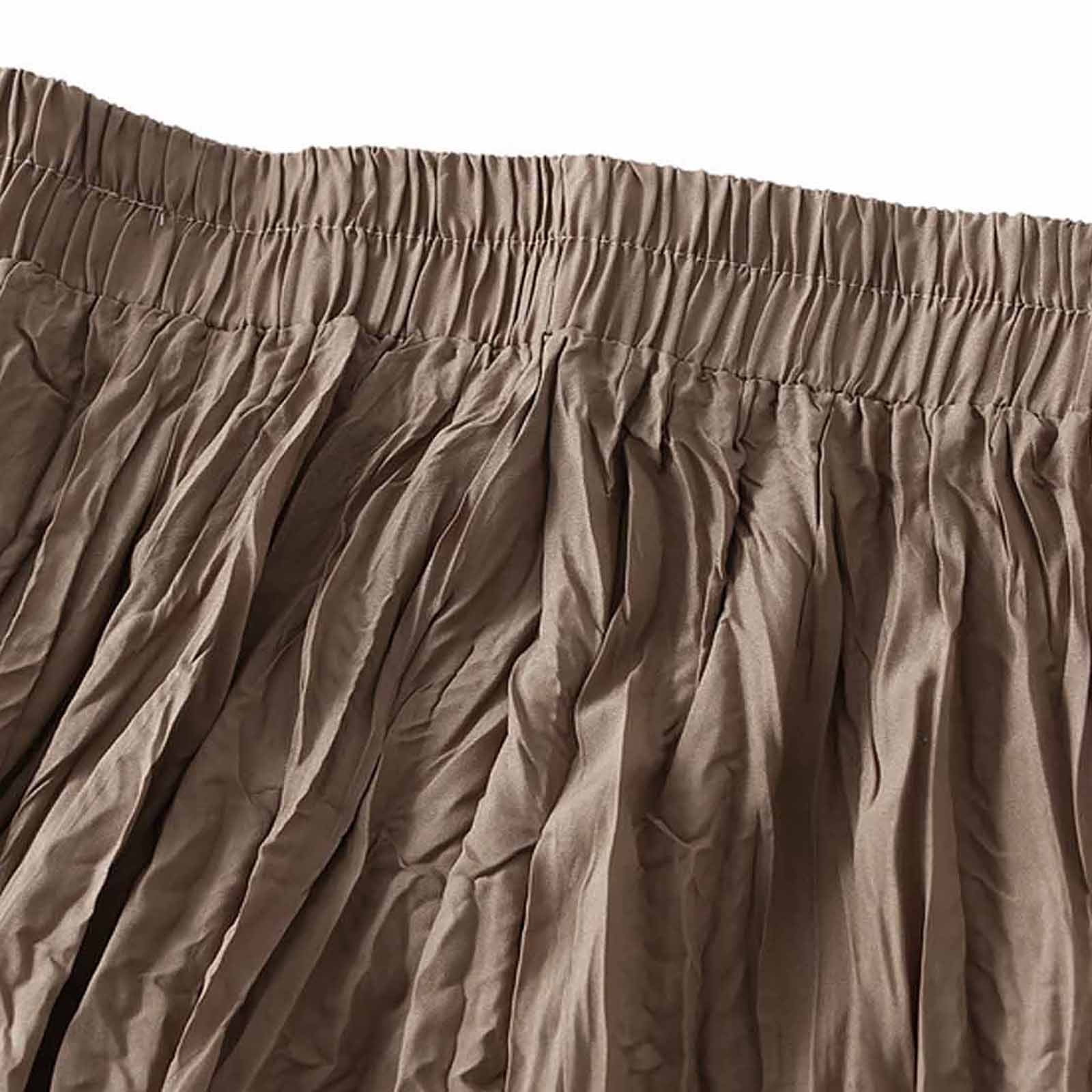 Cavosen Womens Skirts Midi Length Summer Calf Length Skirts Pleated Pencil Skirts High Elastic Waist Solid Color Summer Skirts Flowy Slimming Dress Athletic Beachwear Brown