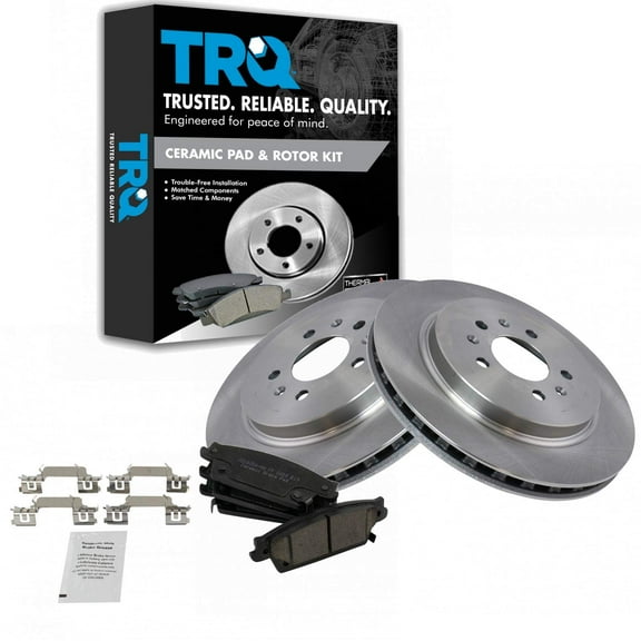 TRQ Rear Brake Pad & Rotor Kit Brake Pads Brake Rotor Ceramic Fits Select 2006-2007 Cadillac CTS 2005-2009 STS