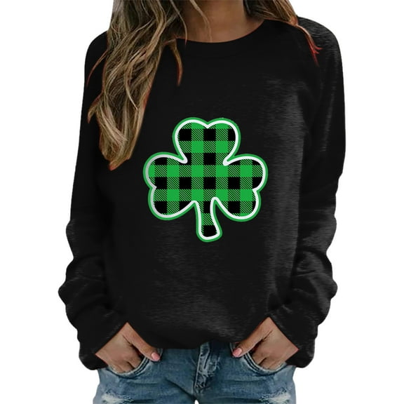 Baberdicy St.Patricks Day Sweatshirt for Women, Womens Autumn And Winter Casual Hooded Sweater Pullover Sweater Womens Sweatshirt Black