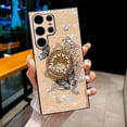 thumbnail image 4 of Case for Galaxy S22 Ultra,3D Butterfly Kickstand Bling Glitter Diamond Marble Ring Stand Shockproof Women Girls Rhinestone Phone Case for Samsung Galaxy S22 Ultra 5G,6.8" 2022 (HuaMei Gold), 4 of 17