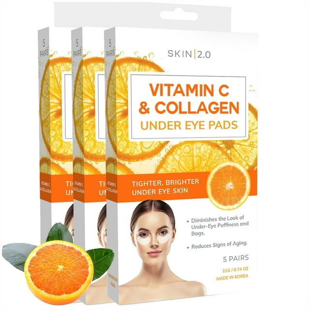 Skin 2.0 Parches debajo de los ojos con vitamina C y colágeno - Probado por dermatólogos - Ilumina las ojeras y reafirma la piel debajo de los ojos antienvejecimiento - Ingredientes naturales Cuidado