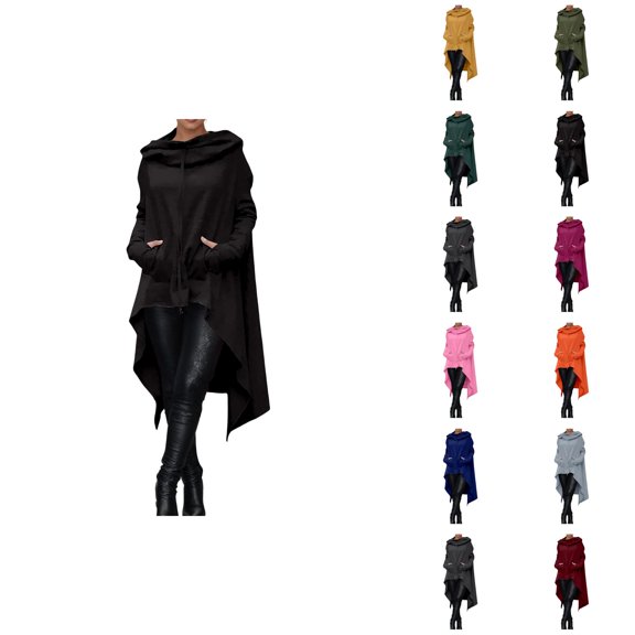 Hoodie Dress for Women with Pockets Long Sleeve Irregular Hem Plain Loose Sweatshirt Hoodie Pullover Tops