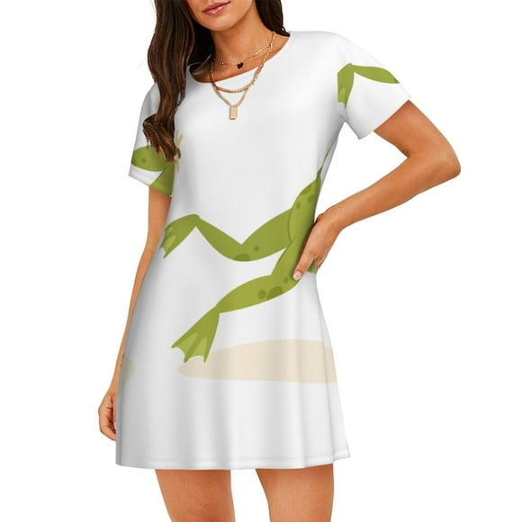 Daiia Hunting Frog Print Women's Nightshirt Soft Nightgowns for Women Short Sleeve dress Short-sleeved Sleepwear