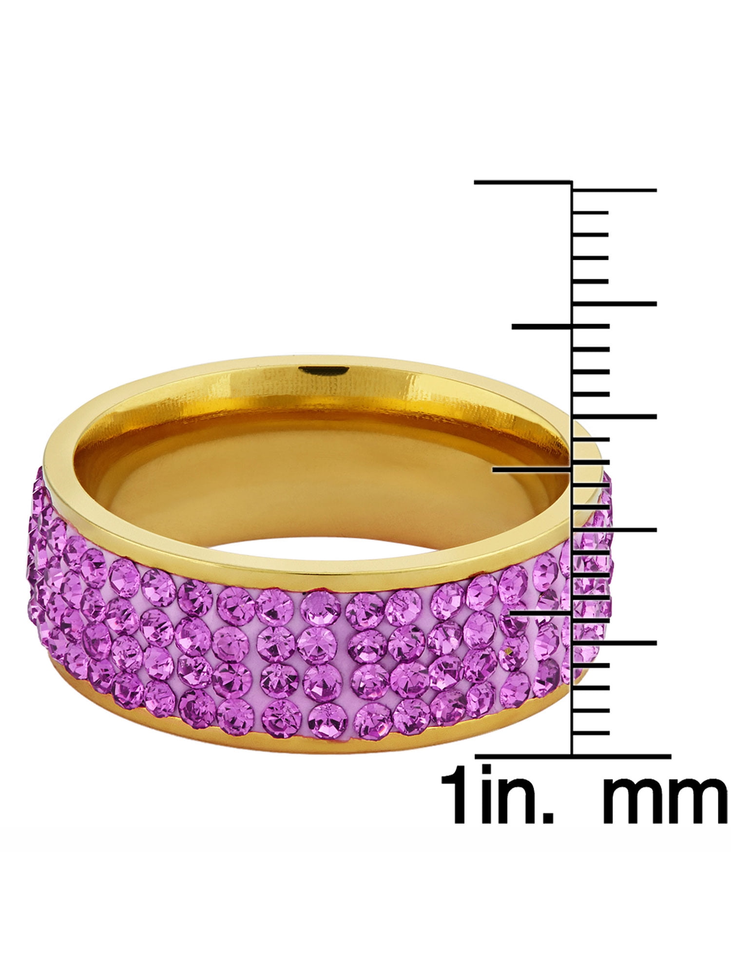 ELYA Jewelry Women's Purple Crystal Stones Gold Plated Stainless Steel Band Ring (8mm Wide)