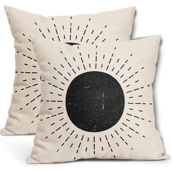 Boho Sunshine Sun Pillow Covers 18X18 Inch Set of 2 Black Boho Sunrise Sunset Decorative Pillow Cases Bohemian Modern Art Cotton Linen Cushion Case Abstract Home Decor For Sofa Couch Porch Outdoor