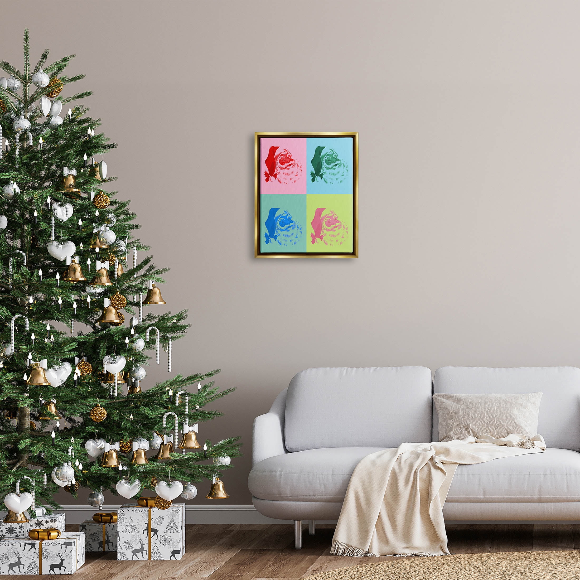 Pop Style Christmas Santa Holiday Graphic Art Metallic Gold Framed Art Print Wall Art