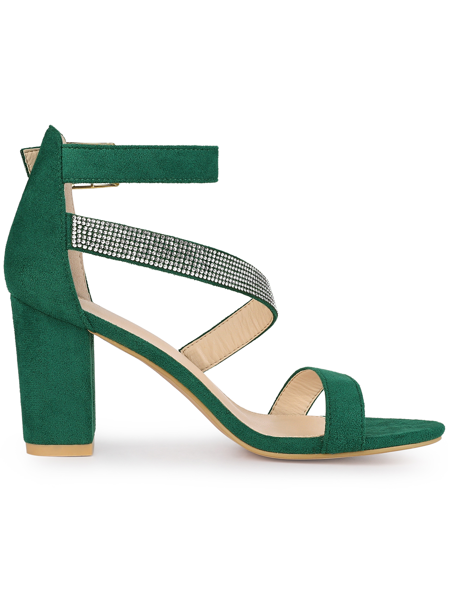 DARING DIVA Women's Rhinestone Block Heels Sandals for Casual and Party Green 9.5