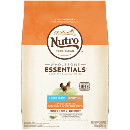 NUTRO WHOLESOME ESSENTIALS Large Breed Puppy Dry Dog Food, Farm-Raised Chicken, Brown Rice & Sweet Potato Recipe, 15 Lb