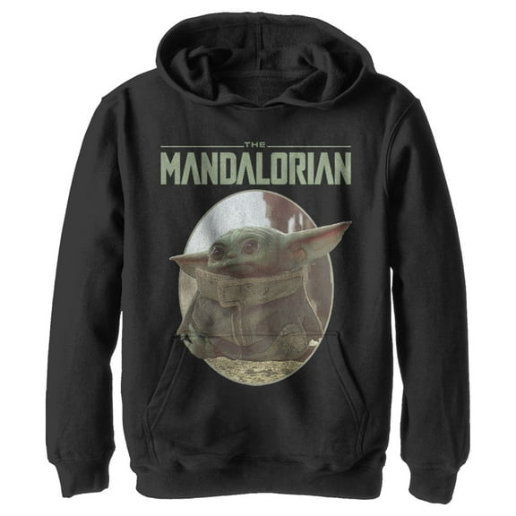Boy's Star Wars: The Mandalorian The Child Oval Frame  Pull Over Hoodie Black Large