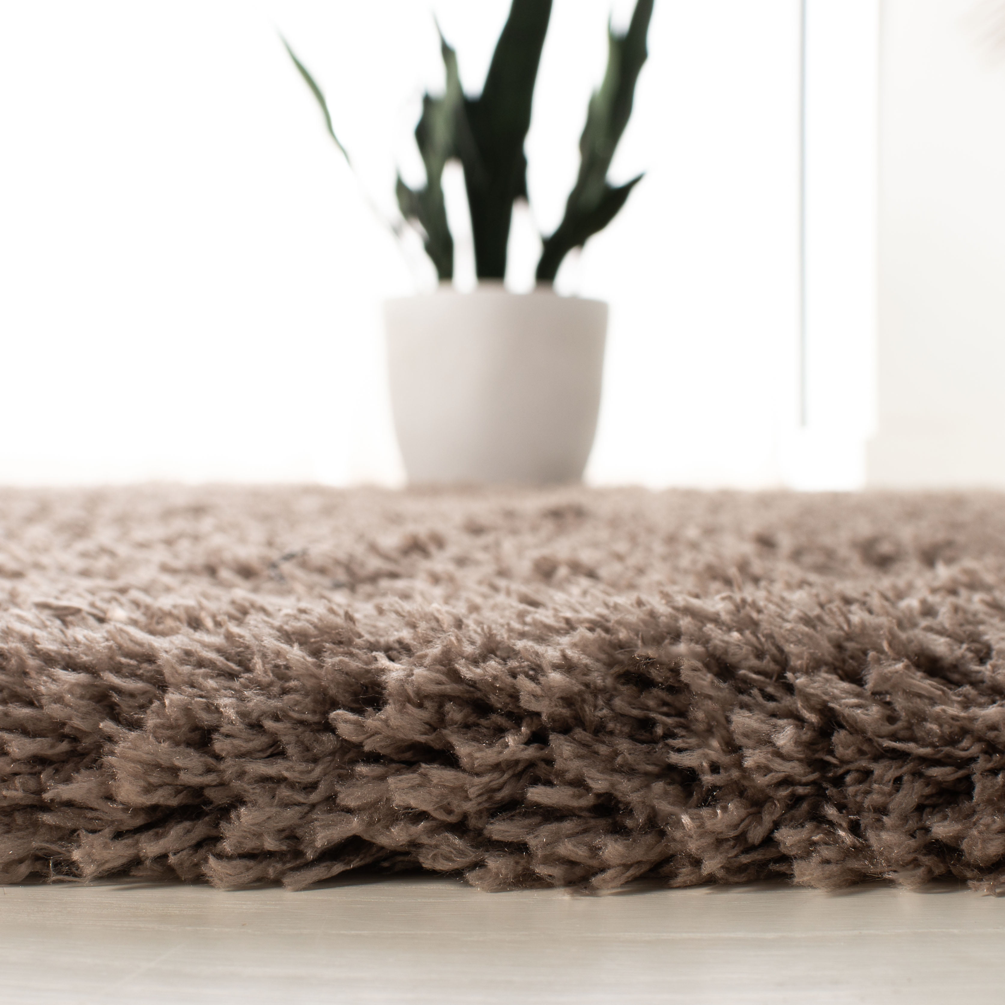 SAFAVIEH Polar Abbot Solid Shag Area Rug, Mushroom, 5'1" x 5'1" Square