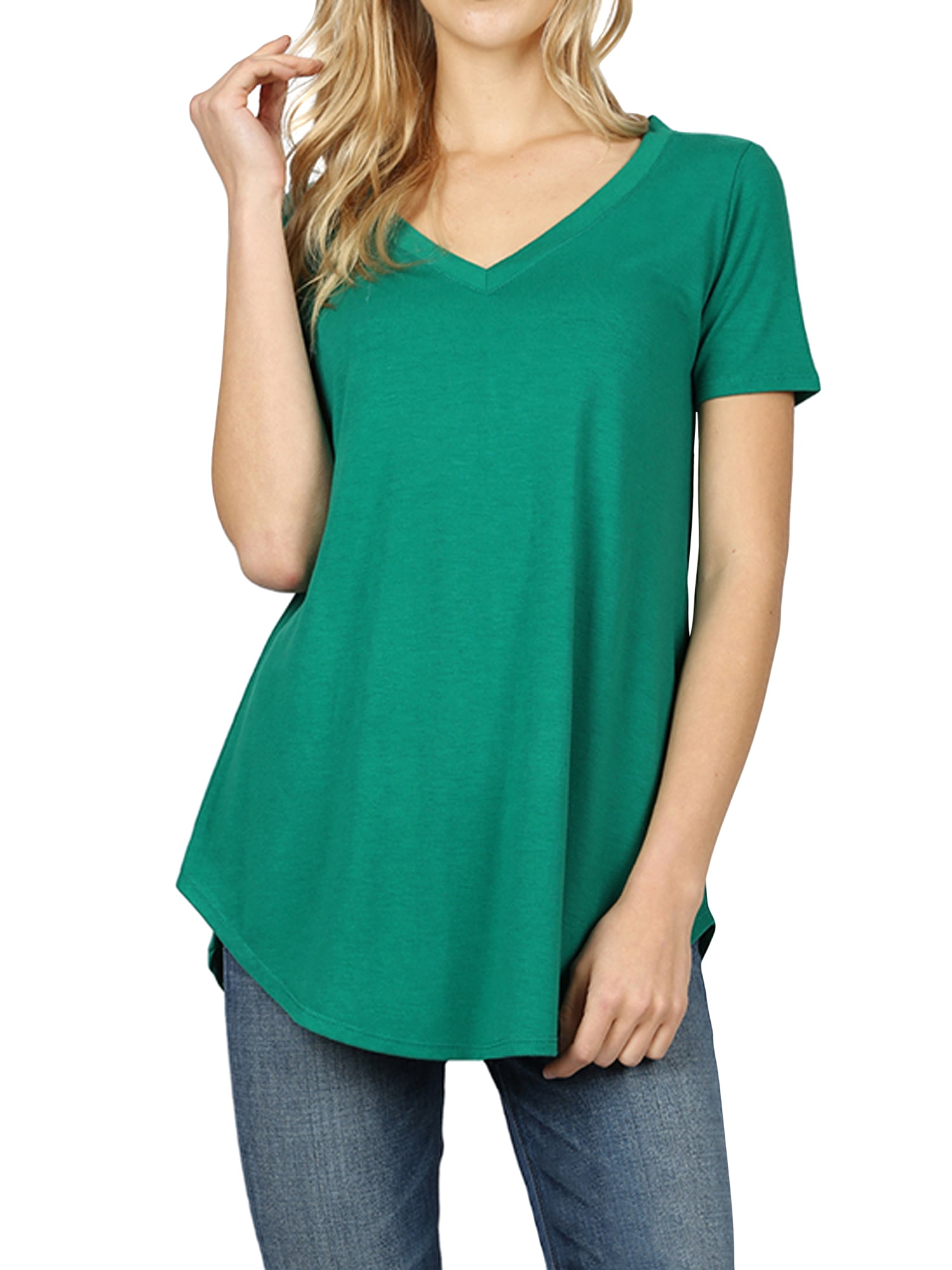 TheLovely Women Short Sleeve V Neck Round Hem Relaxed Fit Casual Tee