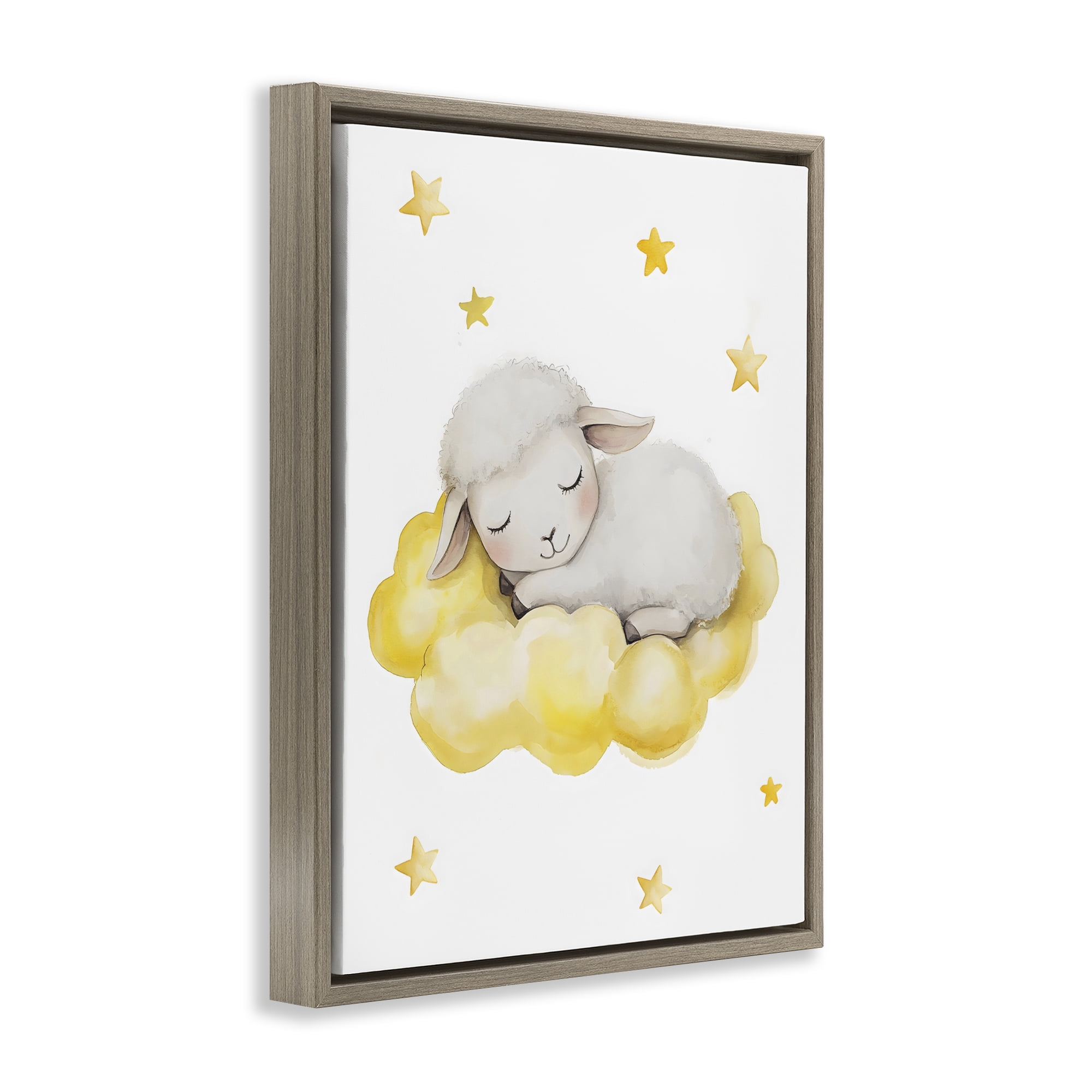 Stupell Industries Sleeping Sheep on Yellow Cloud Brown Framed Floater Canvas Wall Art, design by LSR Design Studio