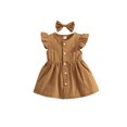 thumbnail image 1 of Mialoley Fille Robe à Col Rond, Enfants Couleur Unie Mouche Manches Jupe Épingle à Cheveux, 1 of 8