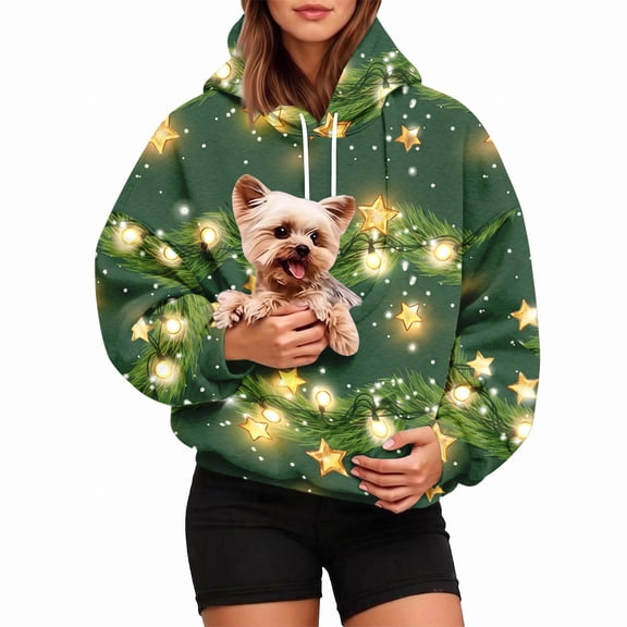 Pet Pouch Hoodie for Women Cat and Dog Pouch Christmas Cute Graphic Sweatshirt Long Sleeve Fall Pullover for Dogs & Snack Hoodies