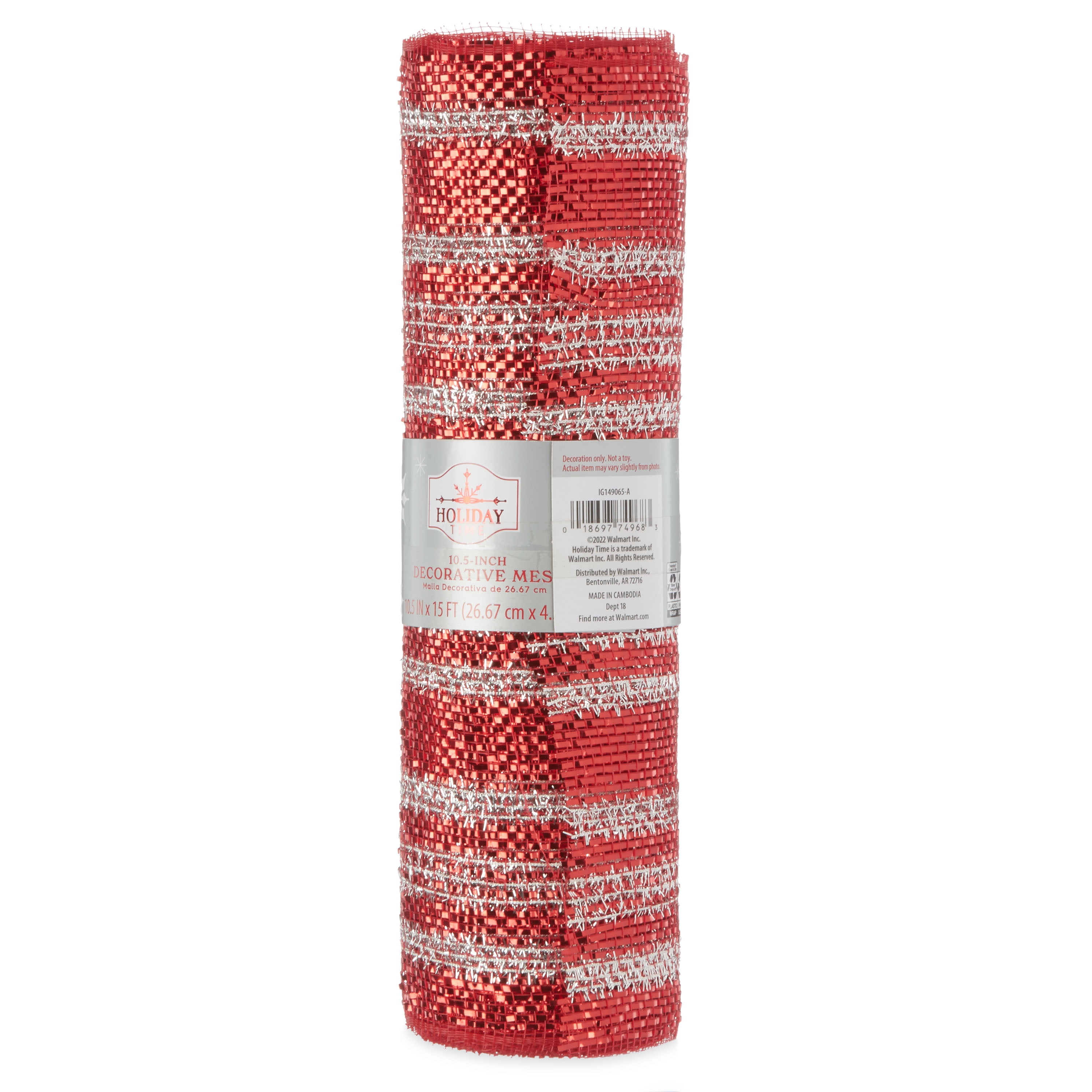 Holiday Time Red and Silver Plaid Mesh Christmas Ribbon Rolls, 10.5"