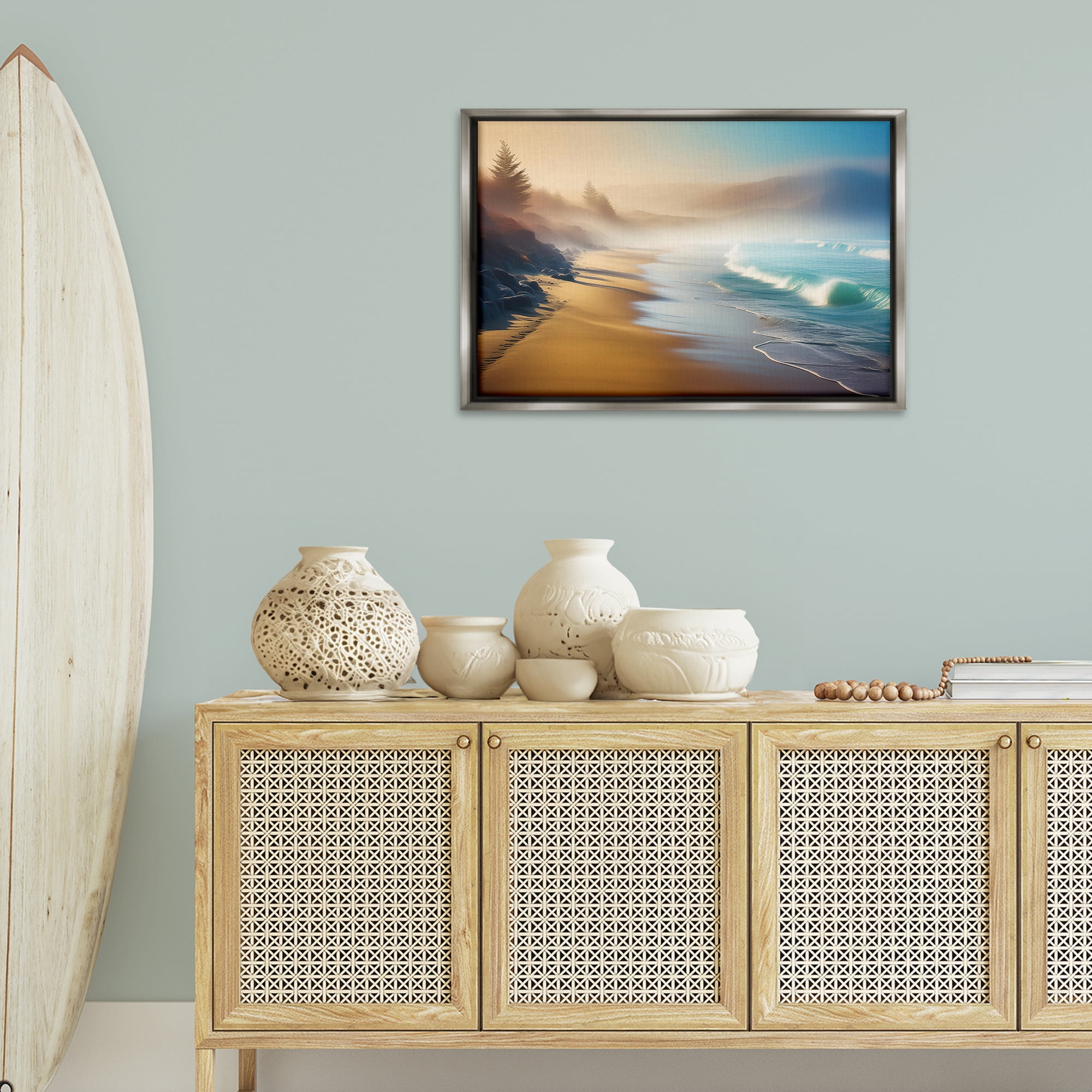 Stupell Industries Smooth Beach Tide Landscape & Nature Painting Gray Floater Framed Canvas Art Print Wall Art, 31 x 21