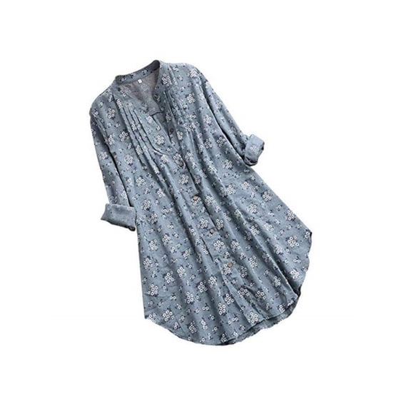 Luiryar Women's Plus Size Floral Shirt Dress Long Sleeve Single Breasted V-neck Loose Boyfriend Blouses Tops