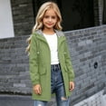 thumbnail image 2 of Rggeeun Baby Girl'S Blouse Solid Color Hooded Long Sleeve with Adjustable Drawstring Zip-Up Cardigan Striped Lining Jacket for Fall Gym Delicate Tops,Green,13-14 Years, 2 of 6