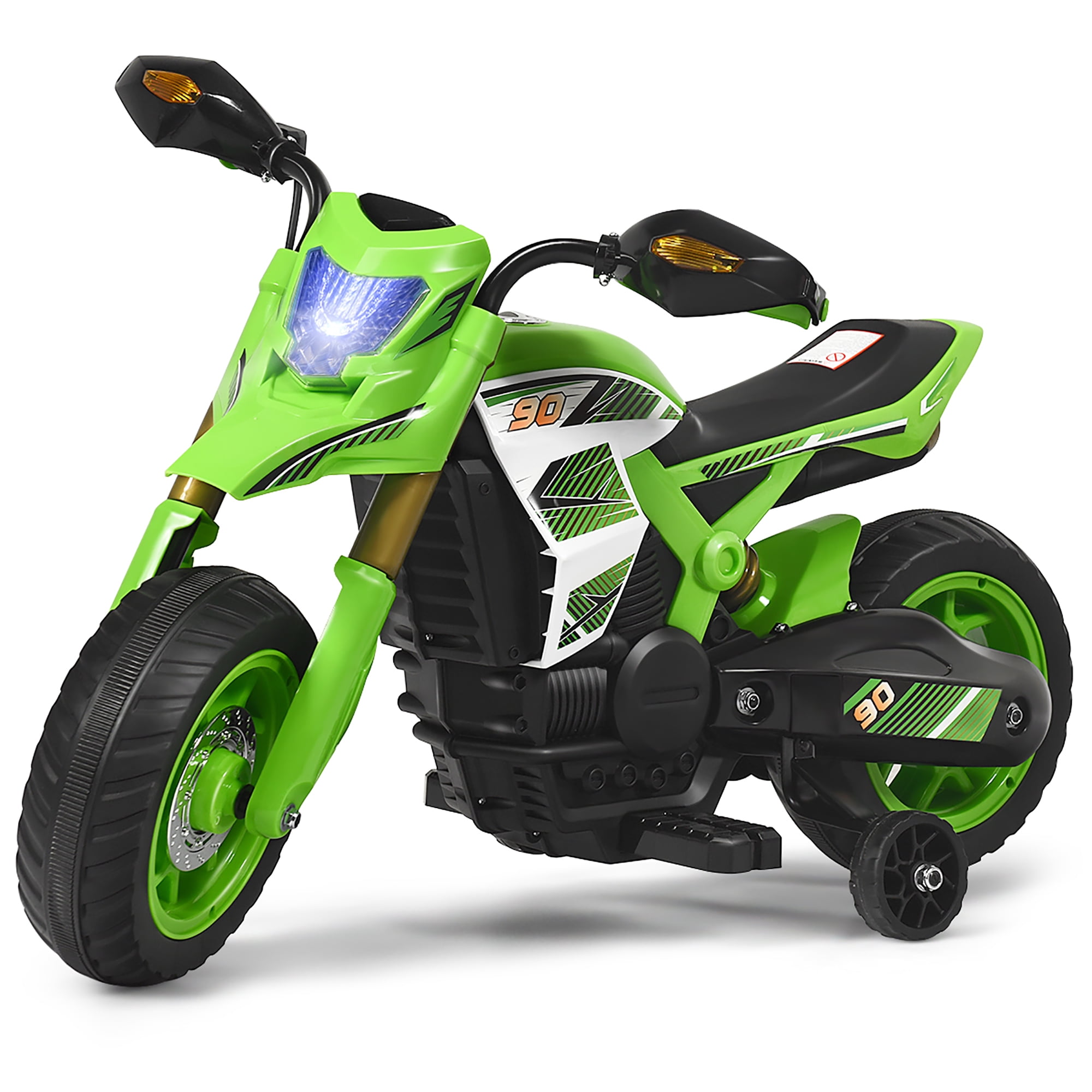 Costway 6V Electric Kids Ride On Motorcycle Battery Powered Bike w Training Wheels Green Walmart