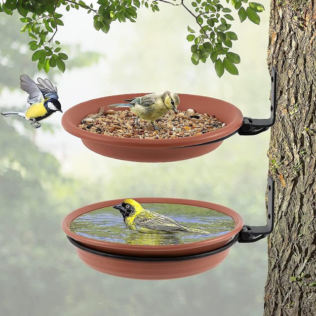 Paquete de 2 comederos para pájaros colgantes montados en la pared, cuenco de baño para pájaros y comedero para atraer pájaros salvajes, decoración de jardín