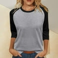 thumbnail image 2 of Pxiakgy Womens Tops 3/4 Sleeve Shirts Round Neck Loose Casual Tshirts Color Block Summer Tees Women's 3/4 Shoulder Sleeve Color Blocked T Shirt Top Dark Grey Xxl, 2 of 5