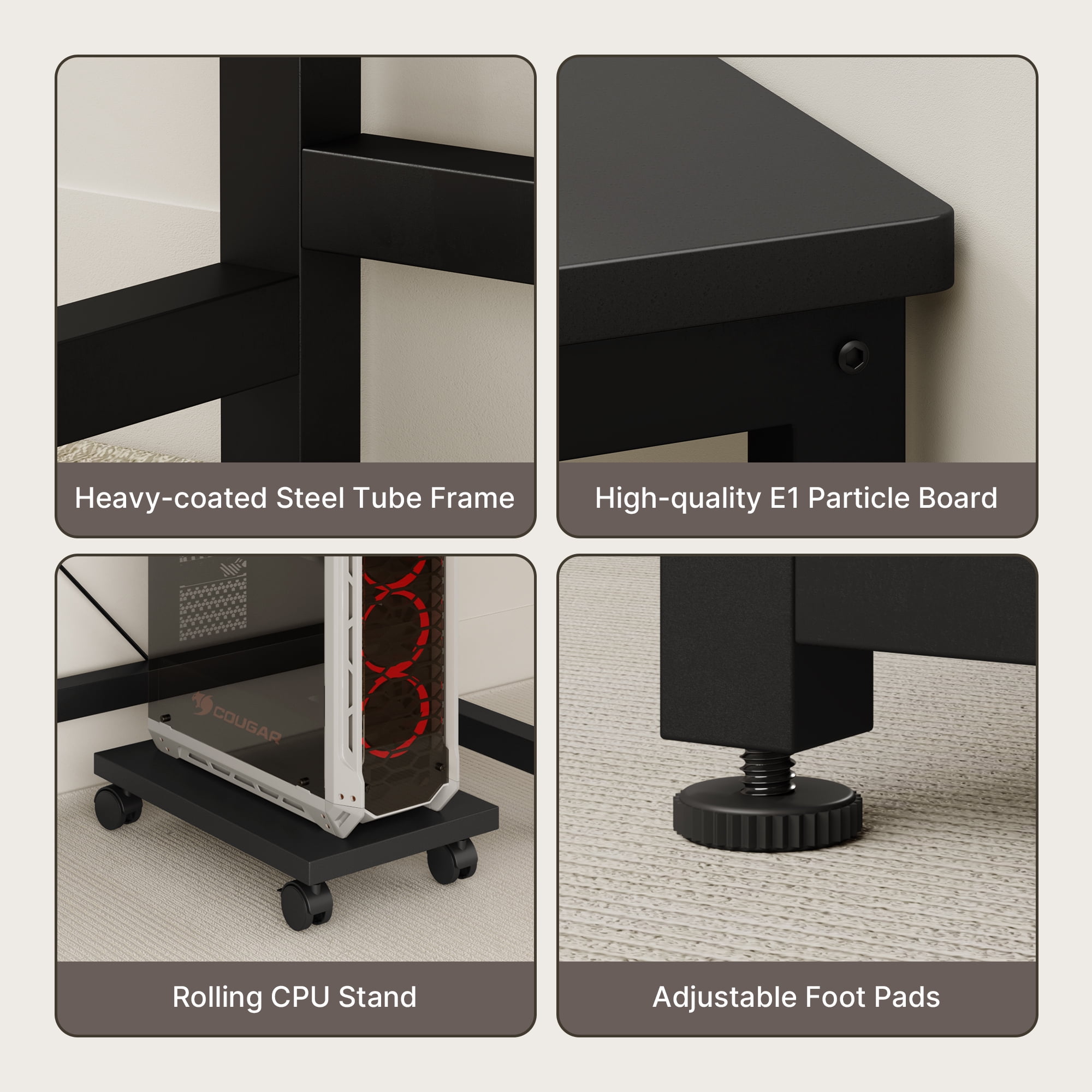 Desk, Lofka 66 Inch L Shaped Home Office Desk with 2 Drawers and Charging Station, Black